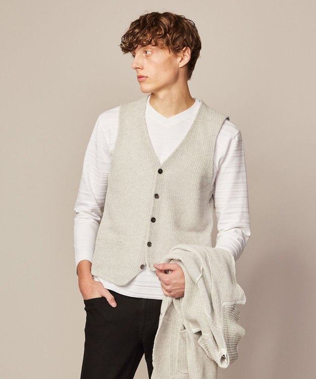 JOSEPH ABBOUD 【洗える】ストローヤーン ニット ベスト ライトグレー系