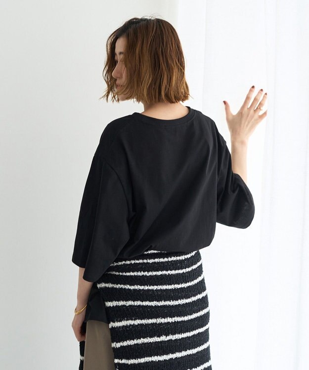 YECCA VECCA 【UVカット】ワイドスリーブ箔プリントTee Black