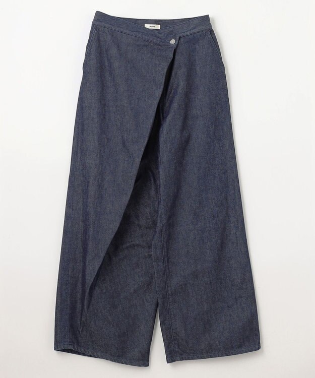 NAVE 【ReNave・セットアップ可/洗える】マーセライズデニム ラップワイドパンツ ネイビー系