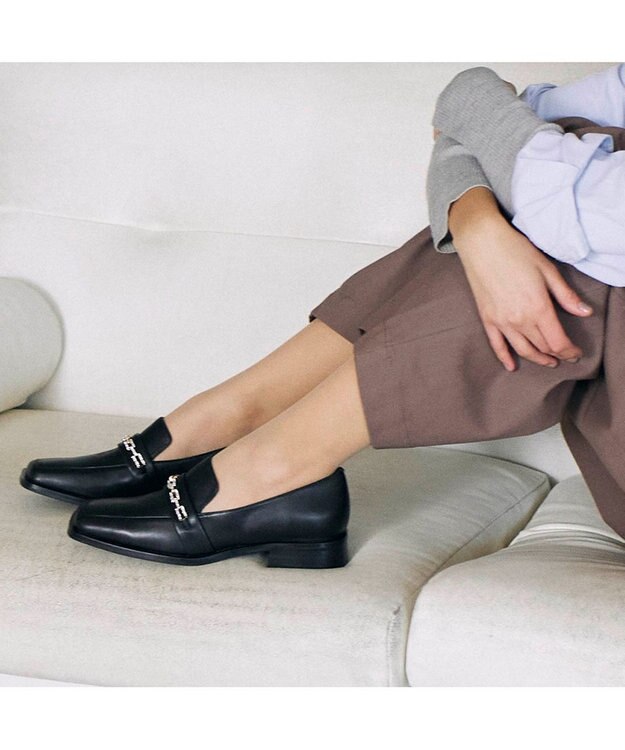 MODE ET JACOMO <MODE ET JACOMO>スクエアトゥチェーンローファー ブラック