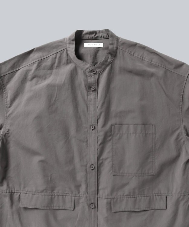 WHITE MAILS 【UNISEX】COTTON PAPER POPLIN BAND COLLAR SHIRT シャツ チャコールグレー
