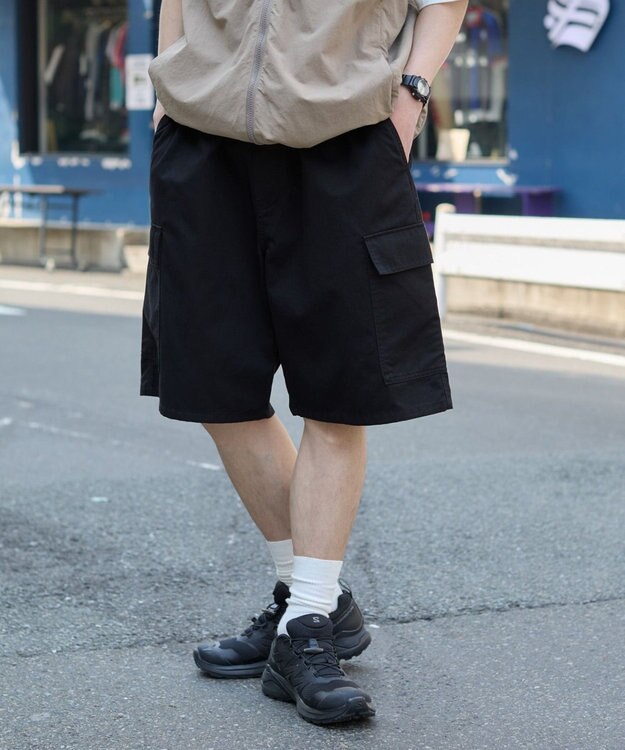 WEGO 【ウエストゴム】イージーバギーカーゴショーツ ブラック