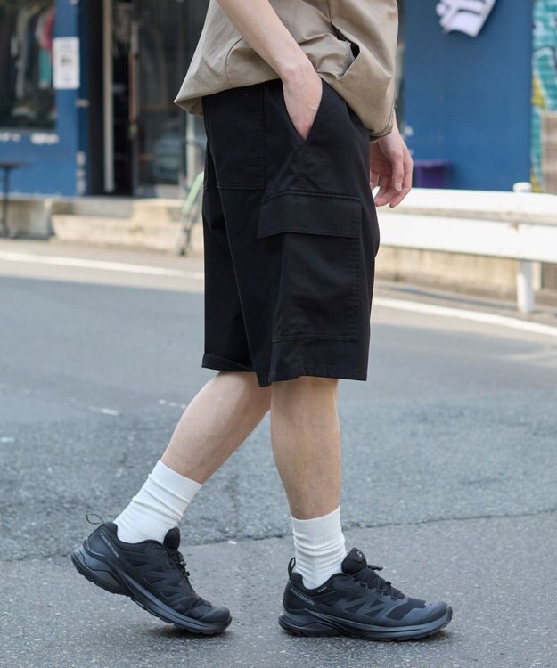 WEGO 【ウエストゴム】イージーバギーカーゴショーツ ブラック