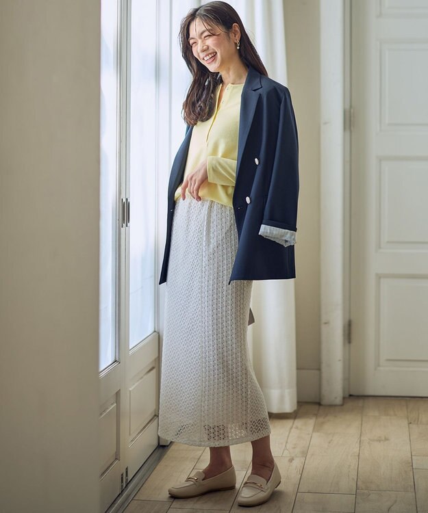 ANY イージーケアライトストレッチダブルテーラードジャケット ネイビー