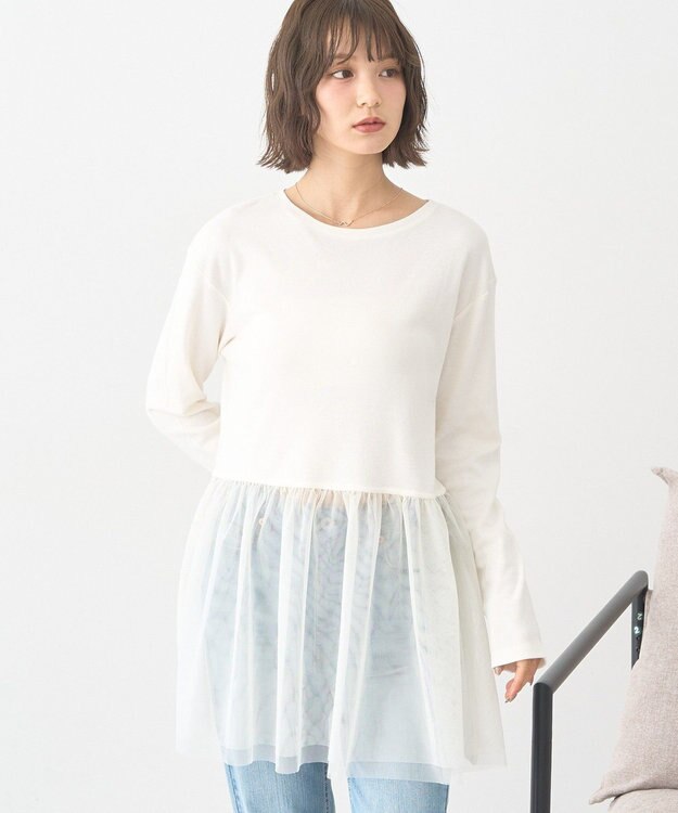 earth music&ecology 【吸湿発熱】あったかフェミニンインナー（チュールヘム） Off White