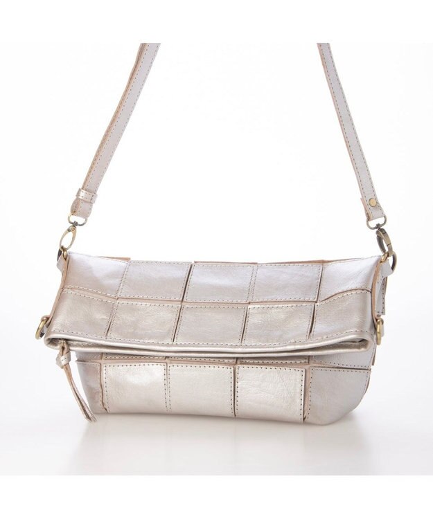 UNBILLION ピークスピーク PEAKS PEAK / 牛革パッチワーク口折れ2wayショルダー シルバー