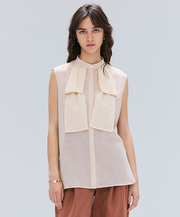 BEIGE， 【洗える】MOYE / シアーウールビックボウタイブラウス Ecru