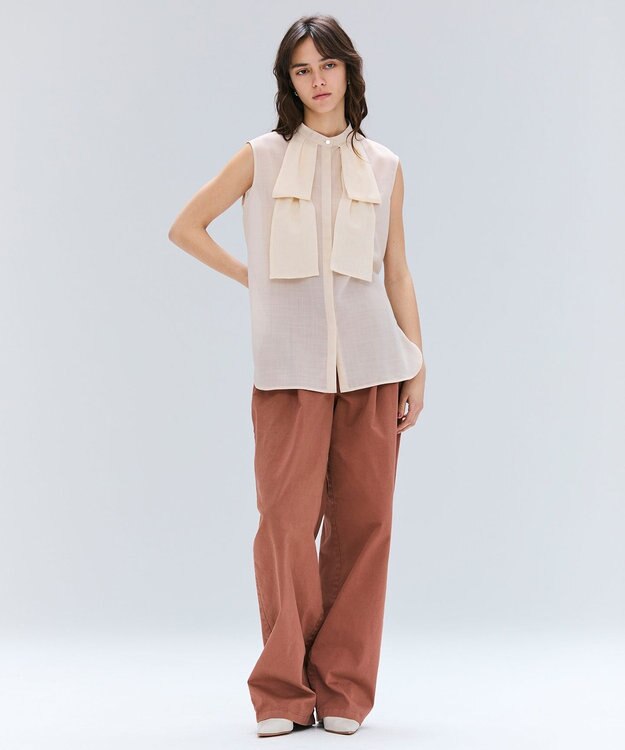 BEIGE， 【洗える】MOYE / シアーウールビックボウタイブラウス Ecru