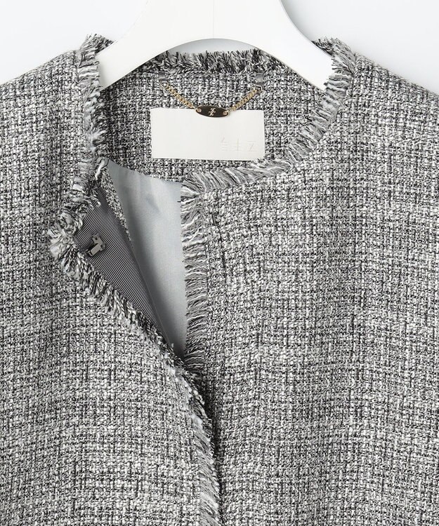 自由区 L 【17号サイズまで展開・カタログ掲載】ライトミックスツイード ジャケット グレー