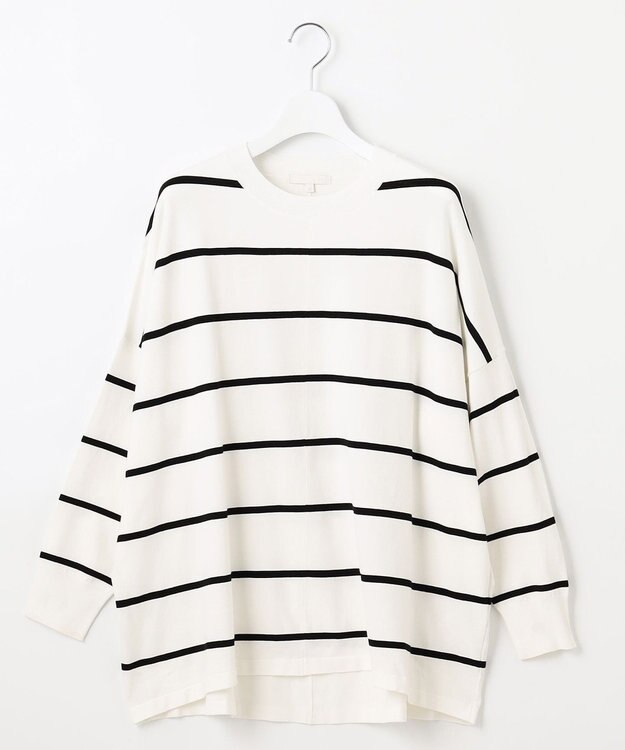 自由区 L 【WEB限定カラーあり】レーヨンストレッチ ニットT [WEB限定]オフ×ブラック(ボーダー)