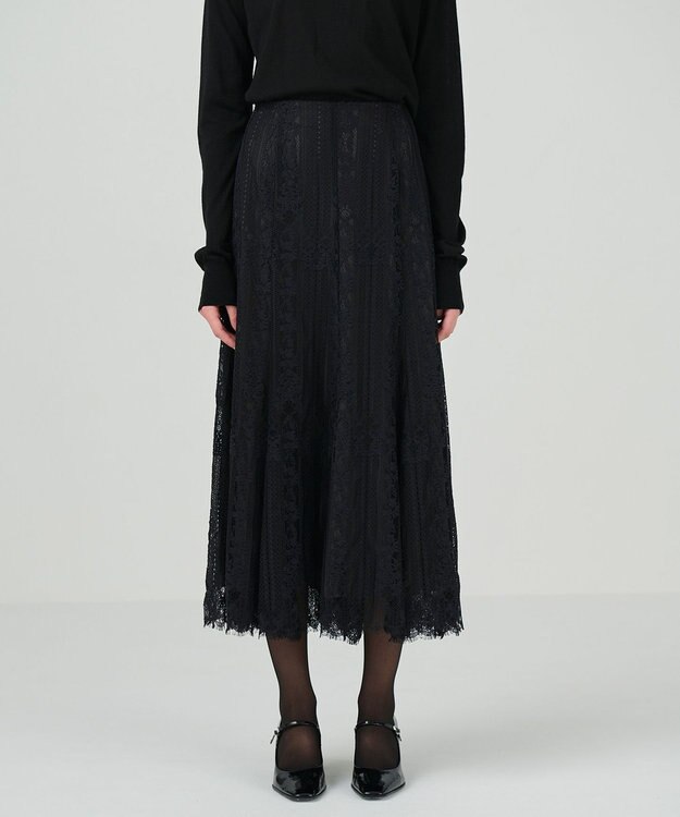 GRACE CONTINENTAL ストライプレースフレアスカート ブラック