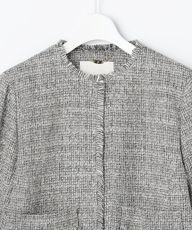 自由区 L 【17号サイズまで展開・カタログ掲載】ライトミックスツイード ジャケット グレー