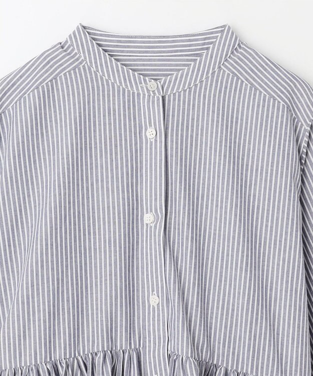 ANY 【手洗い可能】【ペチコート付】ギャザーシャツワンピース ブルーストライプ