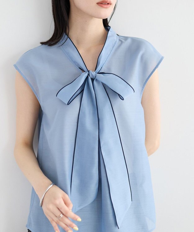 YECCA VECCA シアーボウタイブラウス Light Blue