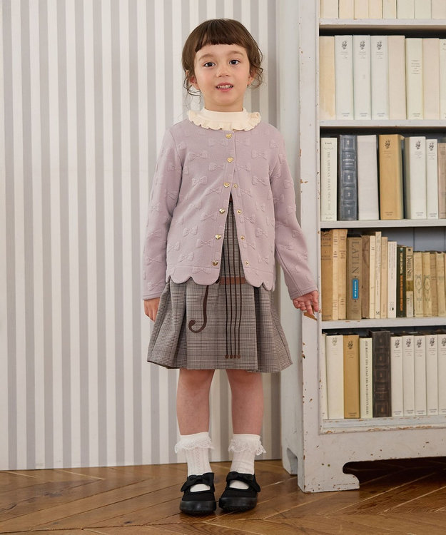 ANY KIDS リボン ジャガード カーディガン ベージュ