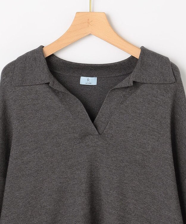 組曲 S 【加藤ローサさん着用】ポロ襟ストレッチニット グレー系