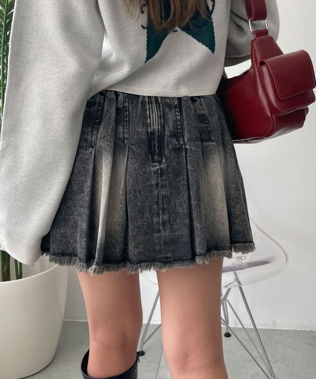 WEGO ヴィンテージウォッシュプリーツスカパン ブラックその他