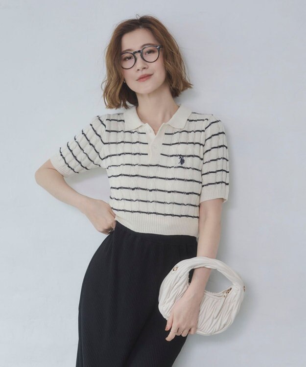 WEGO 別注USPOLO　ケーブルニットポロ ホワイトボーダー