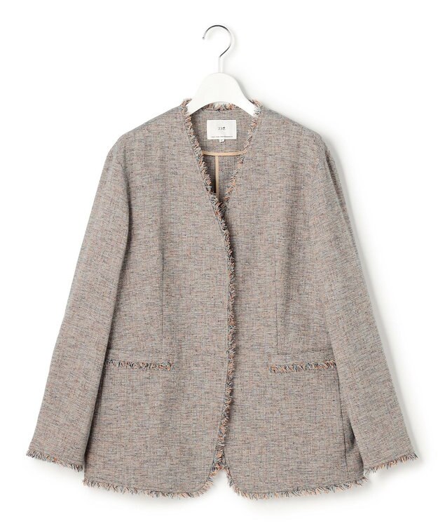 23区 【先行予約】リネンライクブッチャー フリンジノーカラージャケット ダークブラウン系