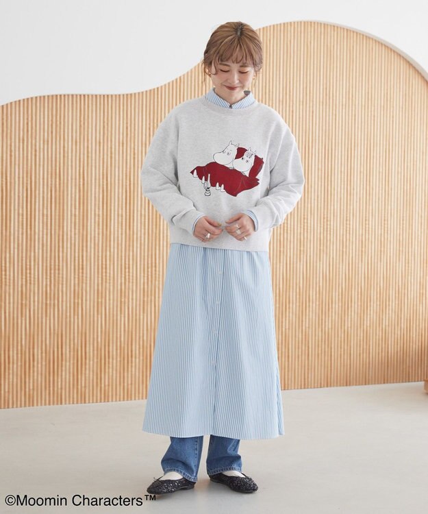 AMERICAN HOLIC Moomin フロッキープリント裏毛プルオーバー Oatmeal