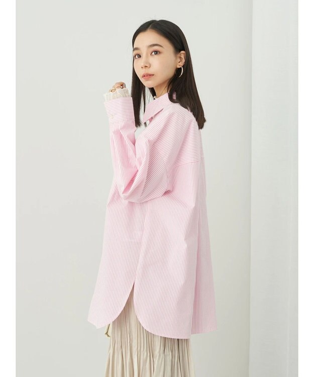 earth music&ecology ボーイズライクシャツ Stripe Pink