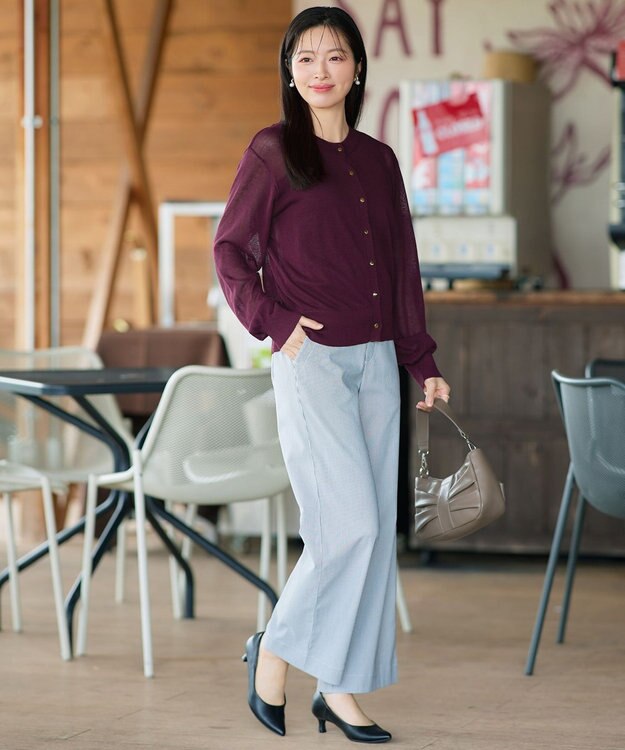 Tiaclasse 麻タッチカーディガン ボルドー