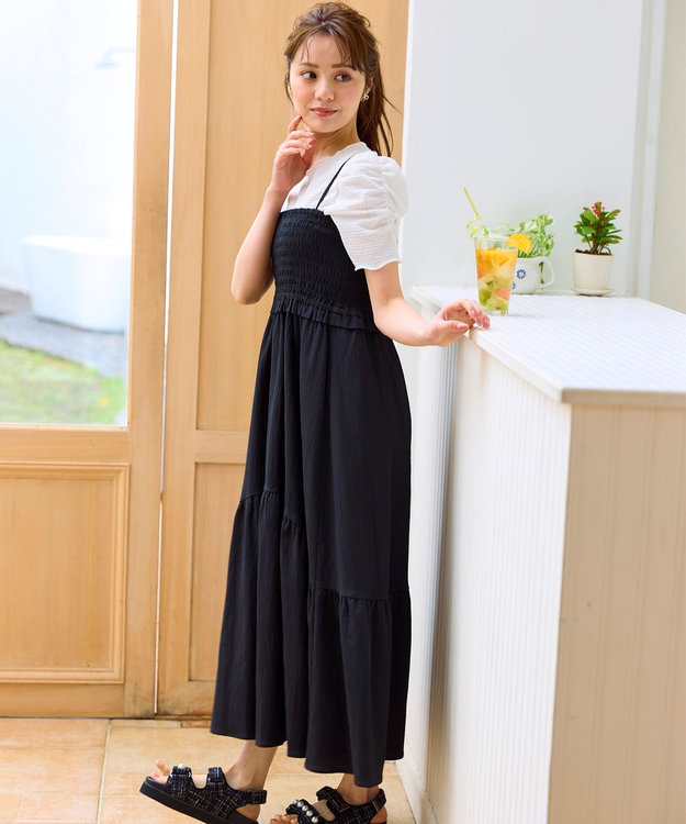 Feroux シャーリングデザイン 3WAYキャミドレス ブラック系