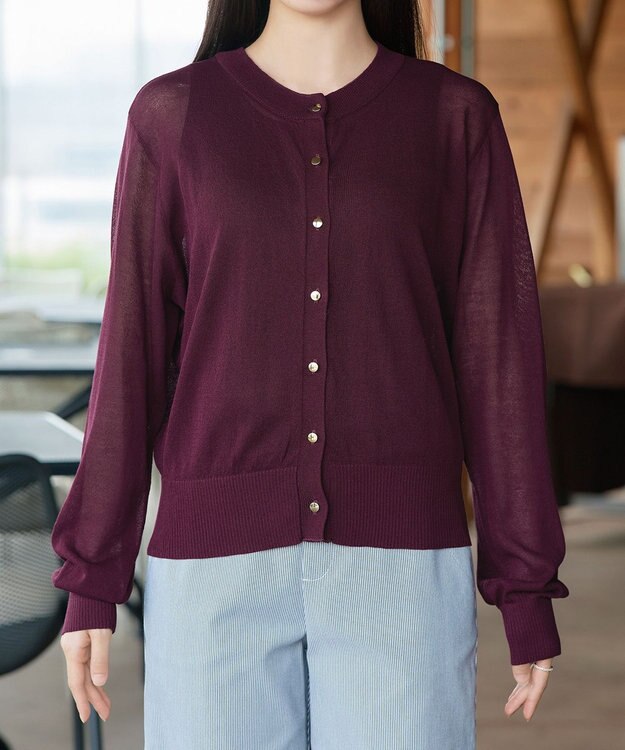 Tiaclasse 麻タッチカーディガン ボルドー