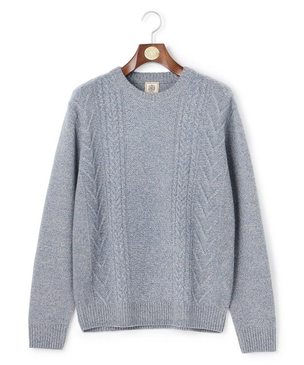 J.PRESS MEN ウール×カシミヤの上質素材【Cash Lamb's Wool】ケーブルクルーネック ニット_25年モデル ブルー系