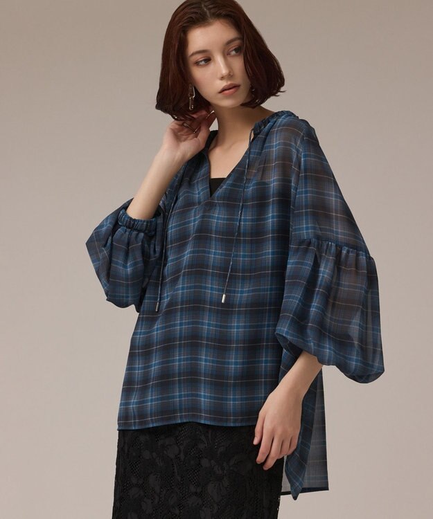 GRACE CONTINENTAL チェックカフタントップ ブルー