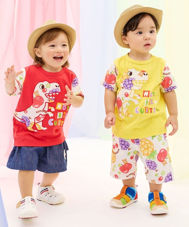 MIKI HOUSE HOT BISCUITS 【ビーンズ×フルーツシリーズ】【80-120cm】恐竜柄 半袖Tシャツ 赤