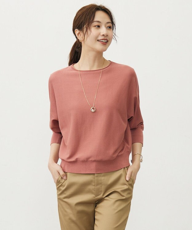 J.PRESS LADIES S 【WEB限定カラーあり・洗える・抗菌防臭】COTTON POLYESTER ドルマンスリーブ ニット ローズピンク系