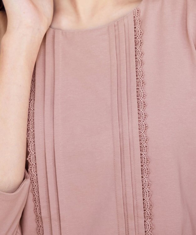 Tiaclasse 【洗える】ピンタックレースカットソーTブラウス ピンク