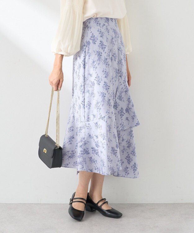 earth music&ecology フラワーアシメティアードスカート Sax