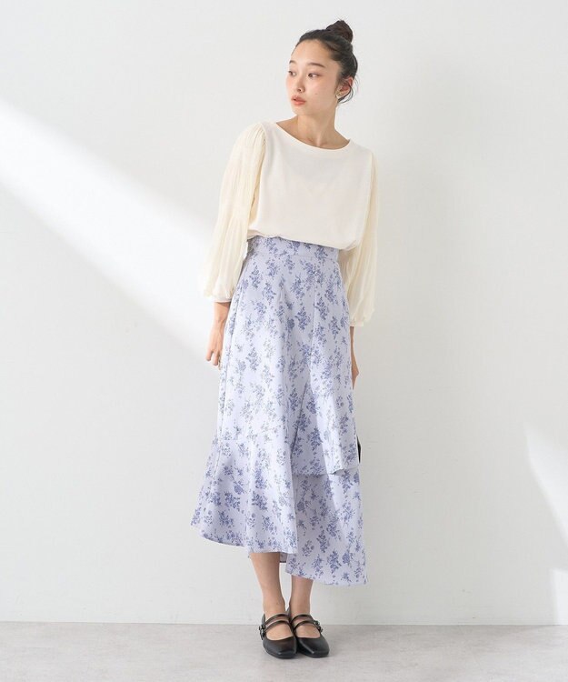 earth music&ecology フラワーアシメティアードスカート Sax