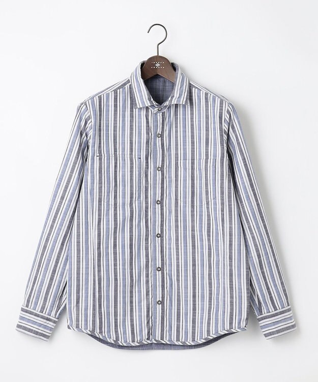 JOSEPH ABBOUD 【人気！1枚で2通りの着こなし】定番 リバーシブルシャツ ブルー系