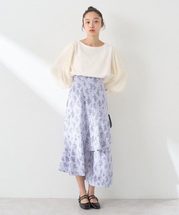 earth music&ecology フラワーアシメティアードスカート Sax