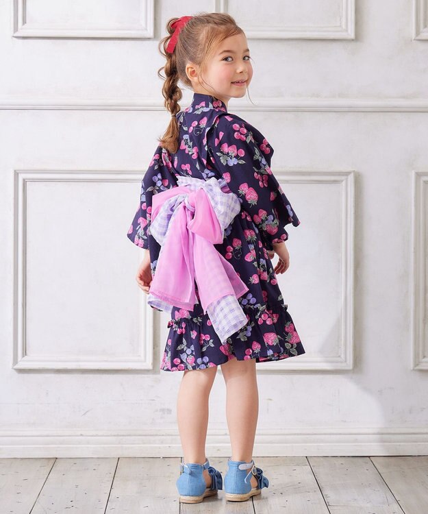 ANY KIDS ショート丈 浴衣 セット ネイビー×イチゴ