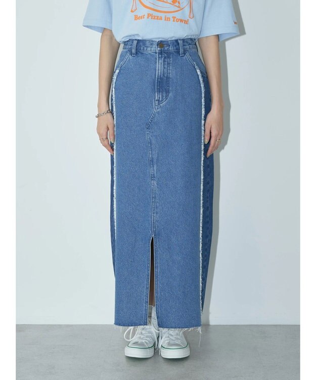 earth music&ecology Ｌｅｅ×ｅ．ｍ．ａ．ｅ　切替デニムスカート Indigo