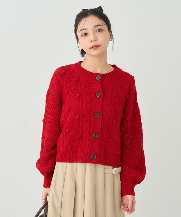 earth music&ecology ポップコーンケーブルカーディガン Red