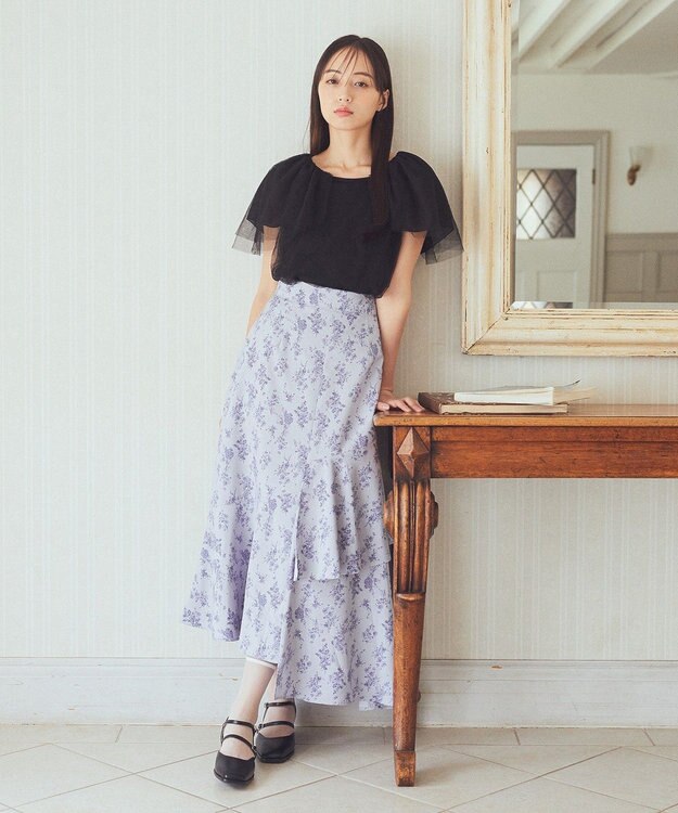 earth music&ecology フラワーアシメティアードスカート Sax