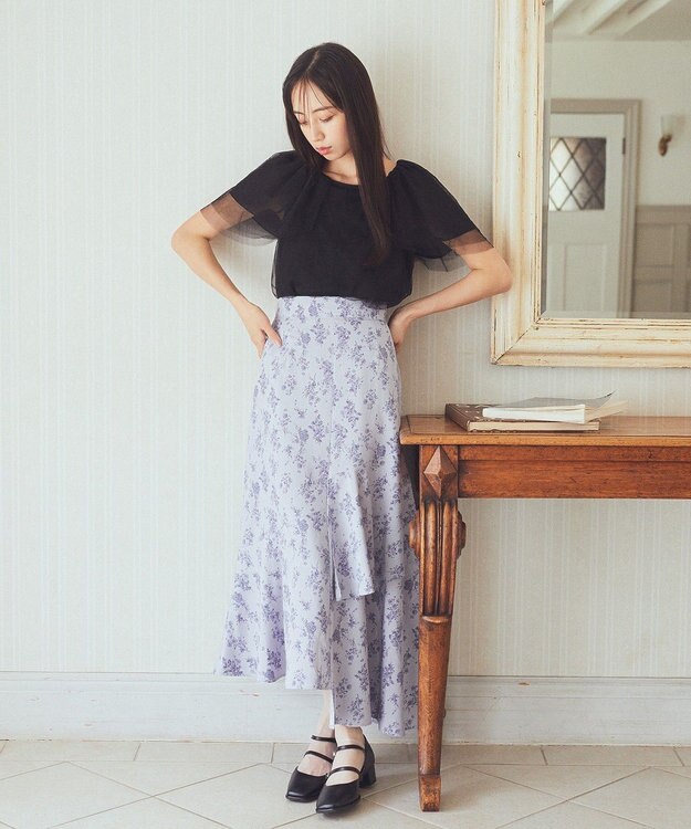 earth music&ecology フラワーアシメティアードスカート Sax