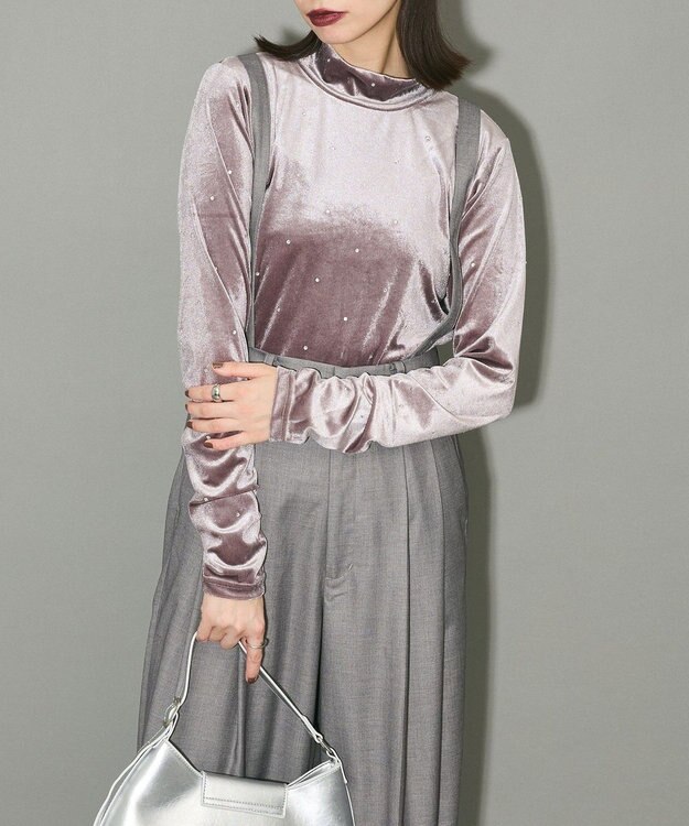 Green Parks ラインストーンハイネックトップス Gray