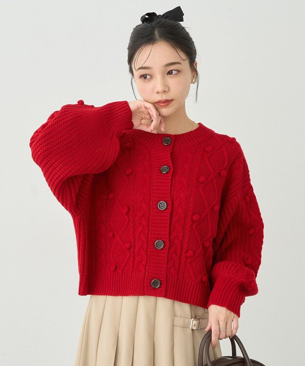 earth music&ecology ポップコーンケーブルカーディガン Red