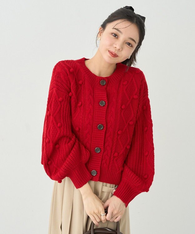 earth music&ecology ポップコーンケーブルカーディガン Red