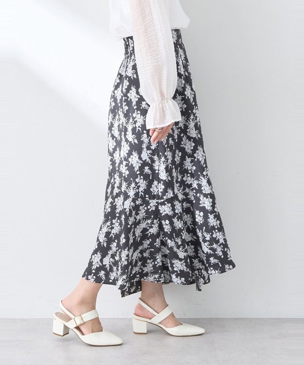 earth music&ecology フラワーアシメティアードスカート Black