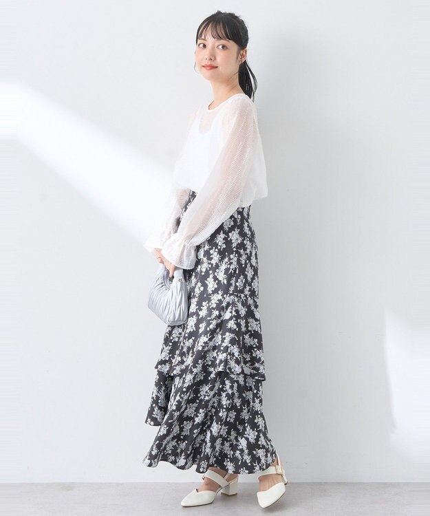 earth music&ecology フラワーアシメティアードスカート Black