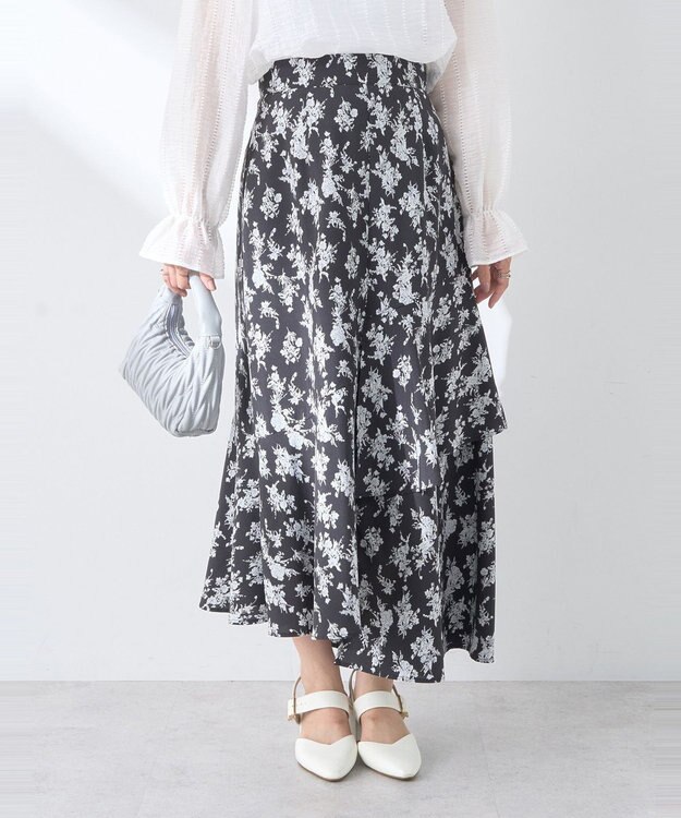 earth music&ecology フラワーアシメティアードスカート Black