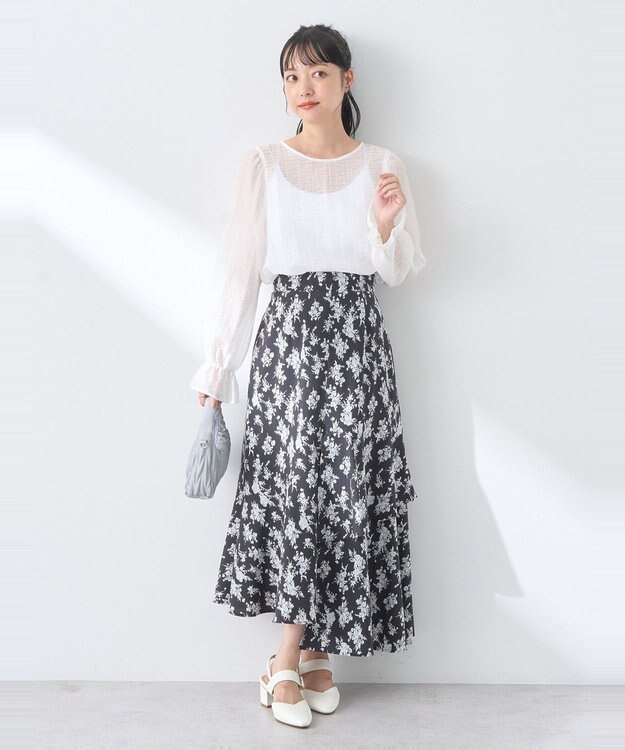 earth music&ecology フラワーアシメティアードスカート Black