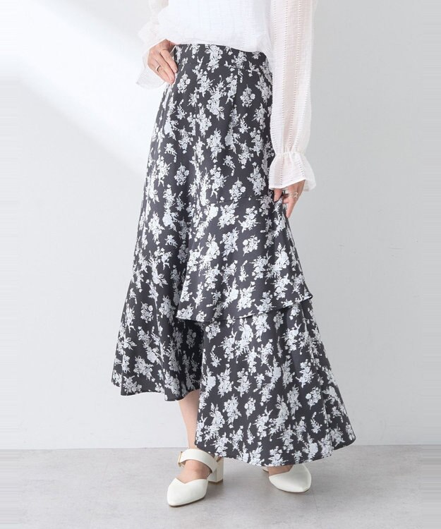 earth music&ecology フラワーアシメティアードスカート Black